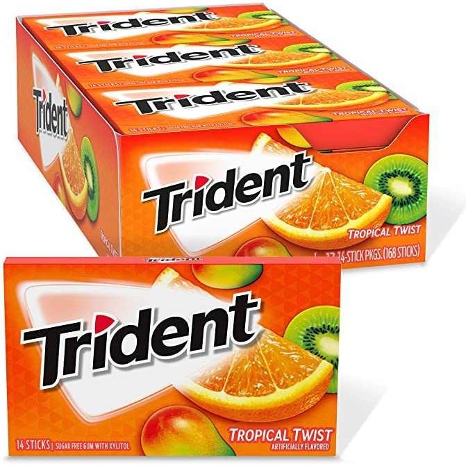 آدامس تریدنت TRIDENT با طعم میوه های استوایی کارتن 12 عددی